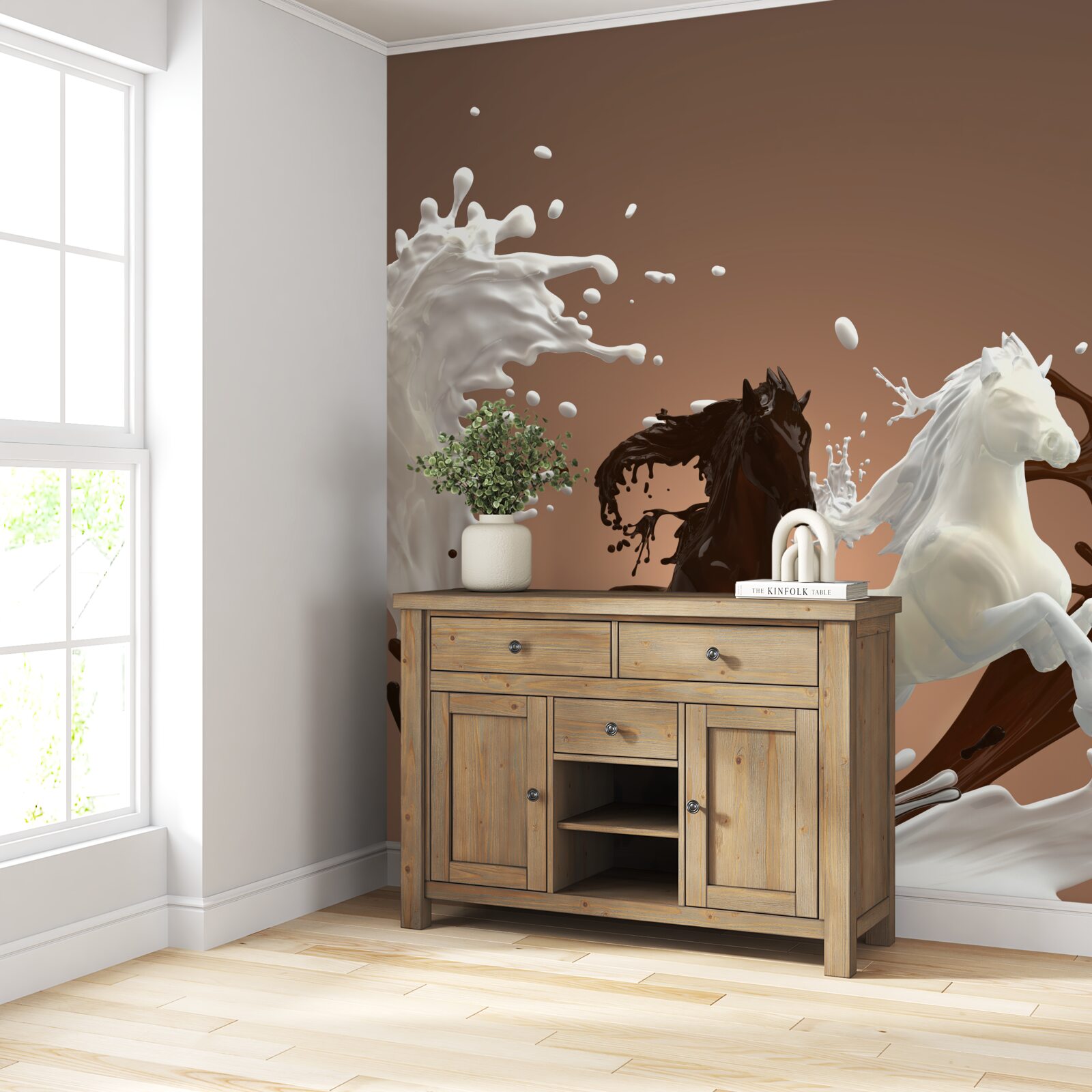 Fotobehang wateronttrekking in de vorm van rennende paarden