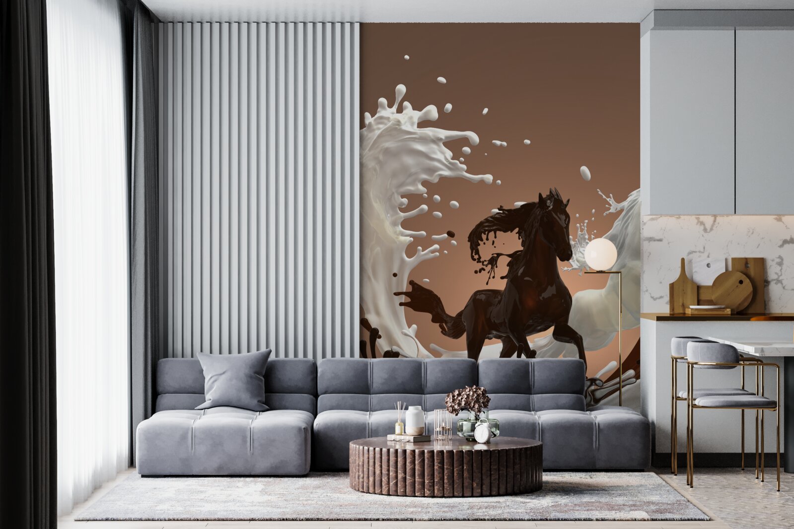 Fotobehang wateronttrekking in de vorm van rennende paarden