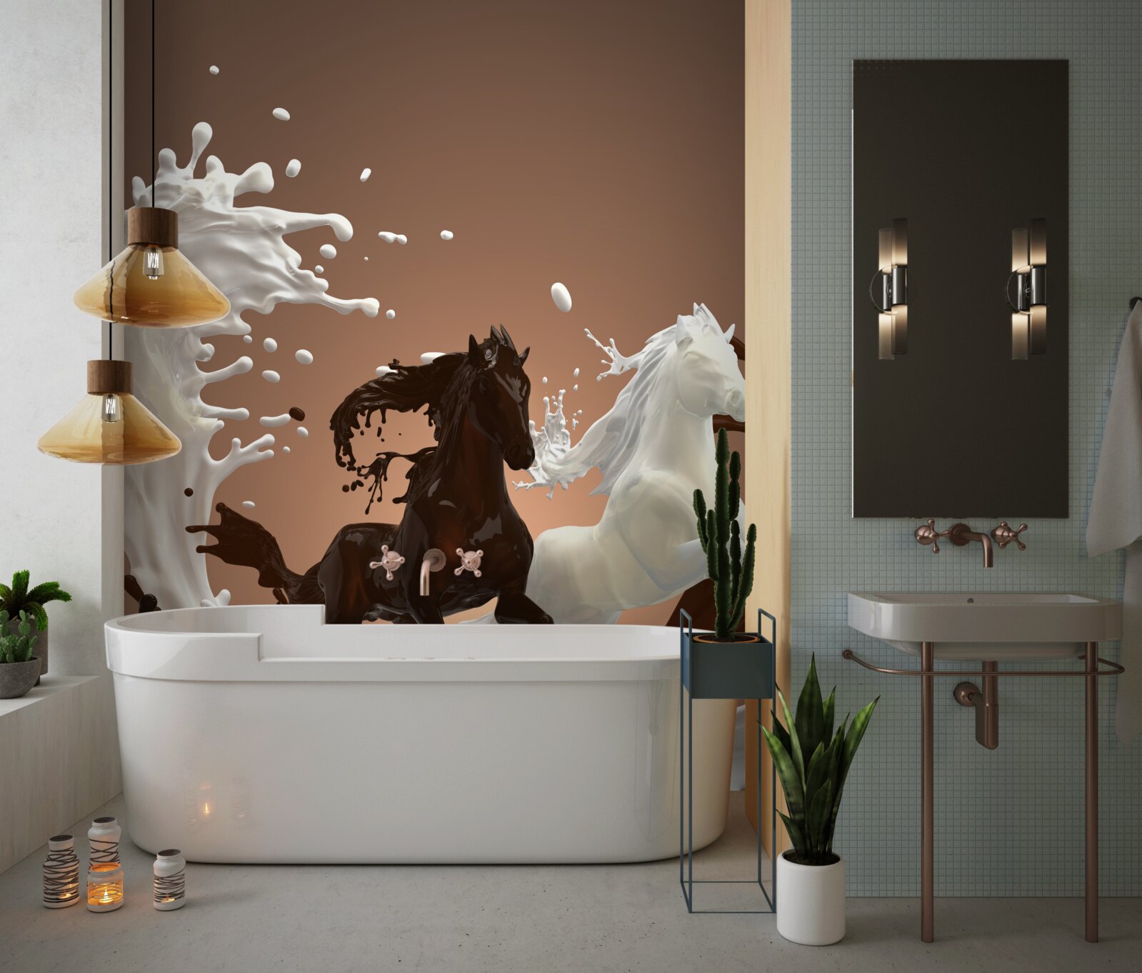 Fotobehang wateronttrekking in de vorm van rennende paarden