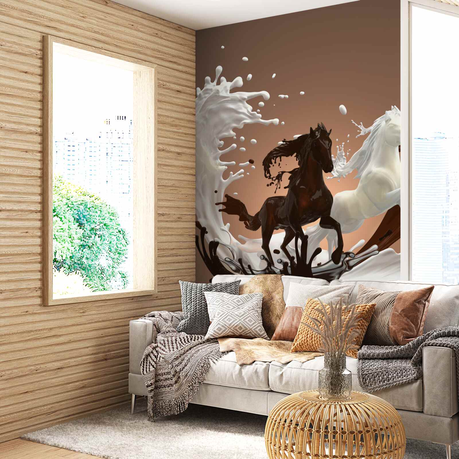 Fotobehang wateronttrekking in de vorm van rennende paarden