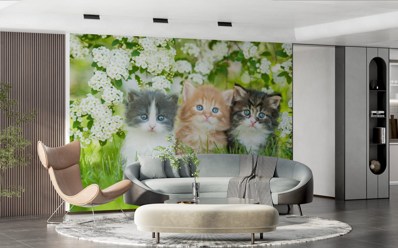 Fotobehang kittens in een bloeiende weide