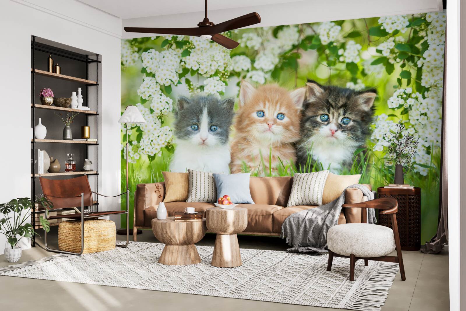 Fotobehang kittens in een bloeiende weide