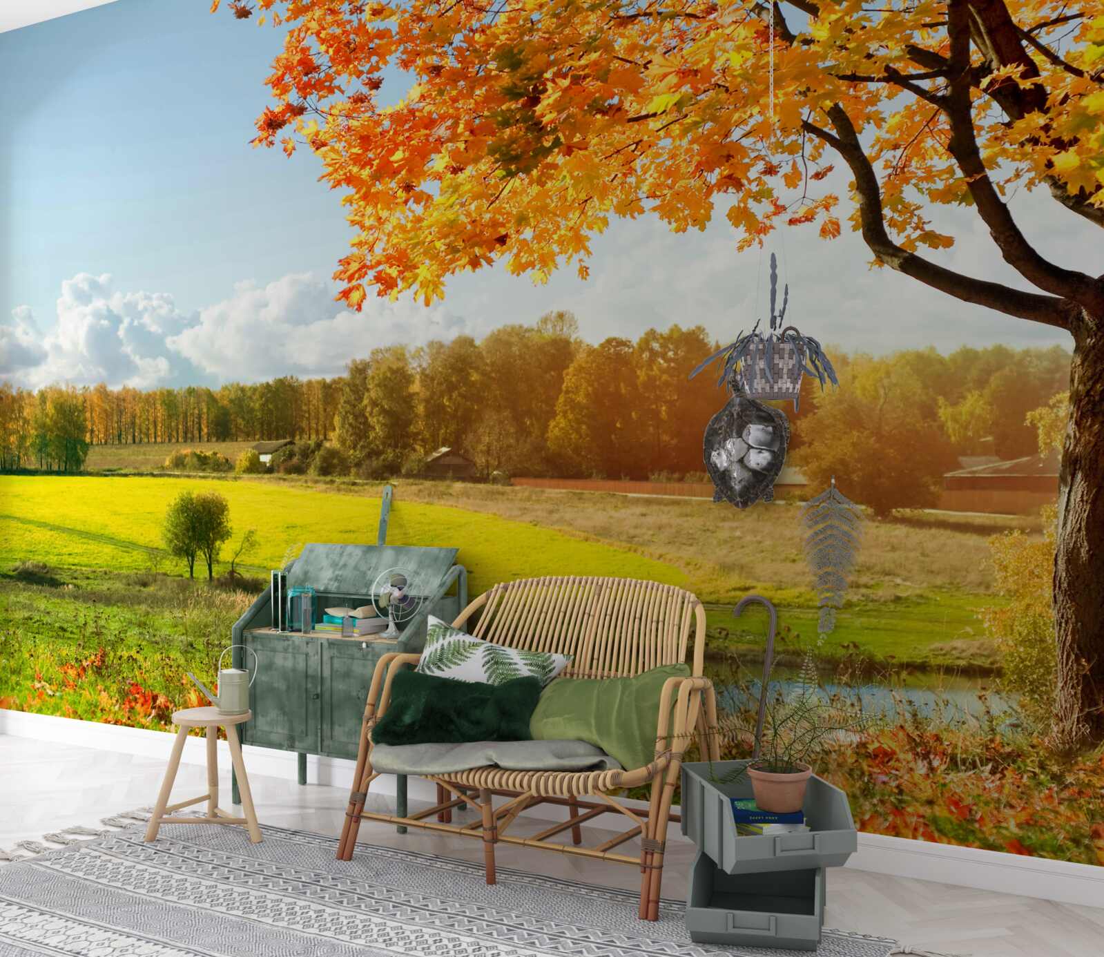 Fotobehang een heldere herfstdag, gehuld in gouden schoonheid