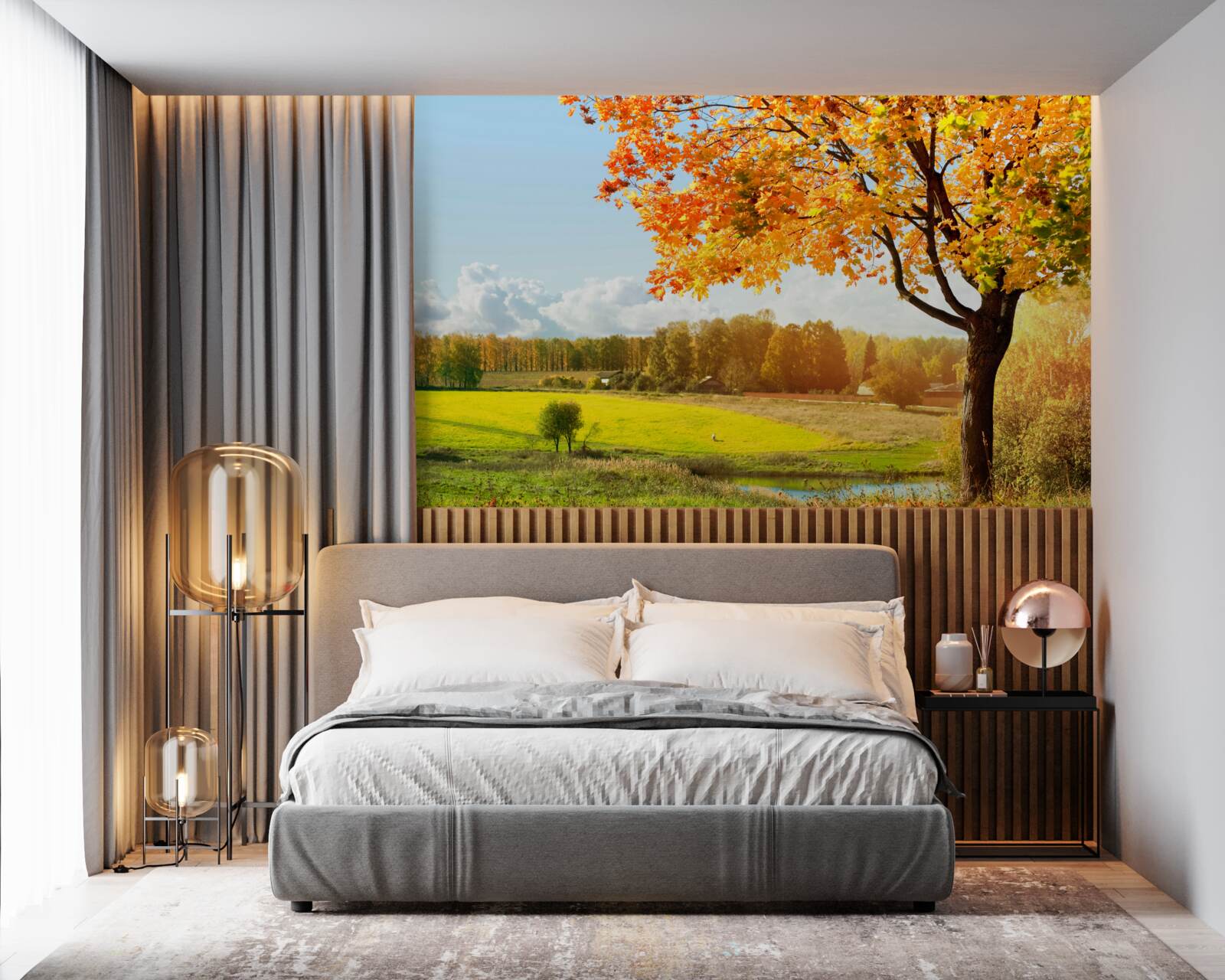 Fotobehang een heldere herfstdag, gehuld in gouden schoonheid