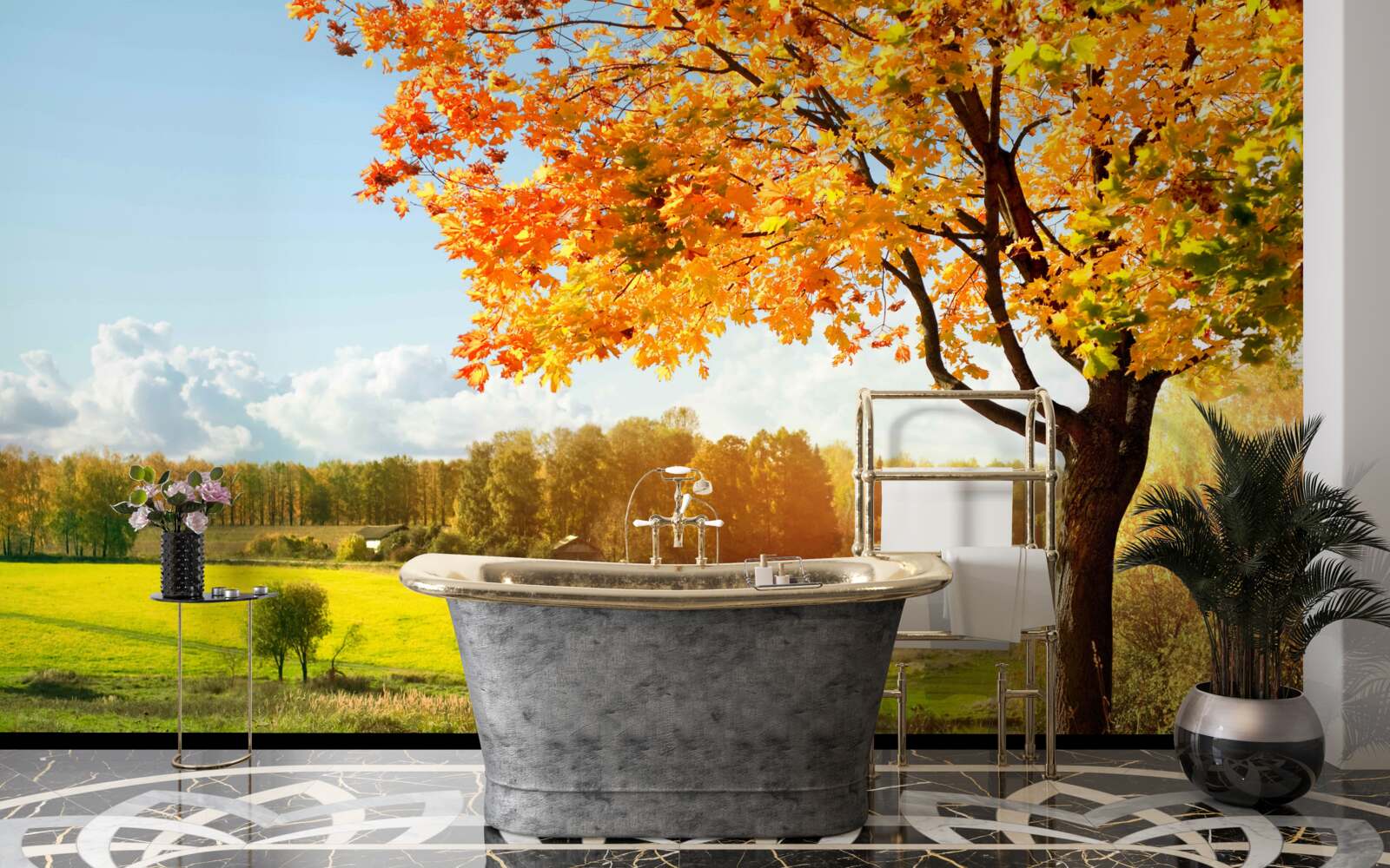 Fotobehang een heldere herfstdag, gehuld in gouden schoonheid