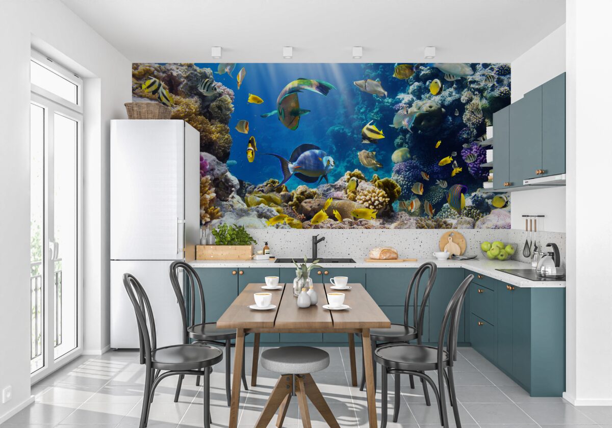 Fotobehang heldere vissen en onderwaterplanten