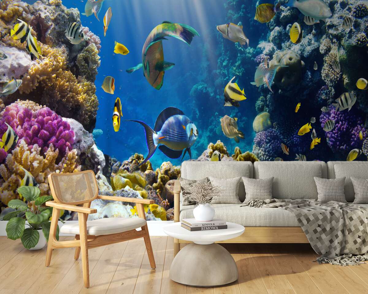 Fotobehang heldere vissen en onderwaterplanten