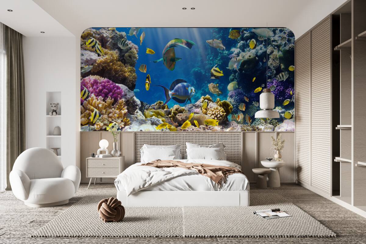 Fotobehang heldere vissen en onderwaterplanten