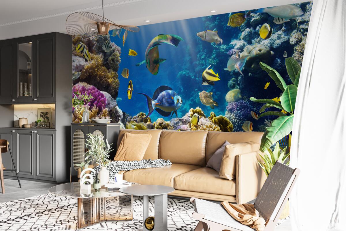 Fotobehang heldere vissen en onderwaterplanten