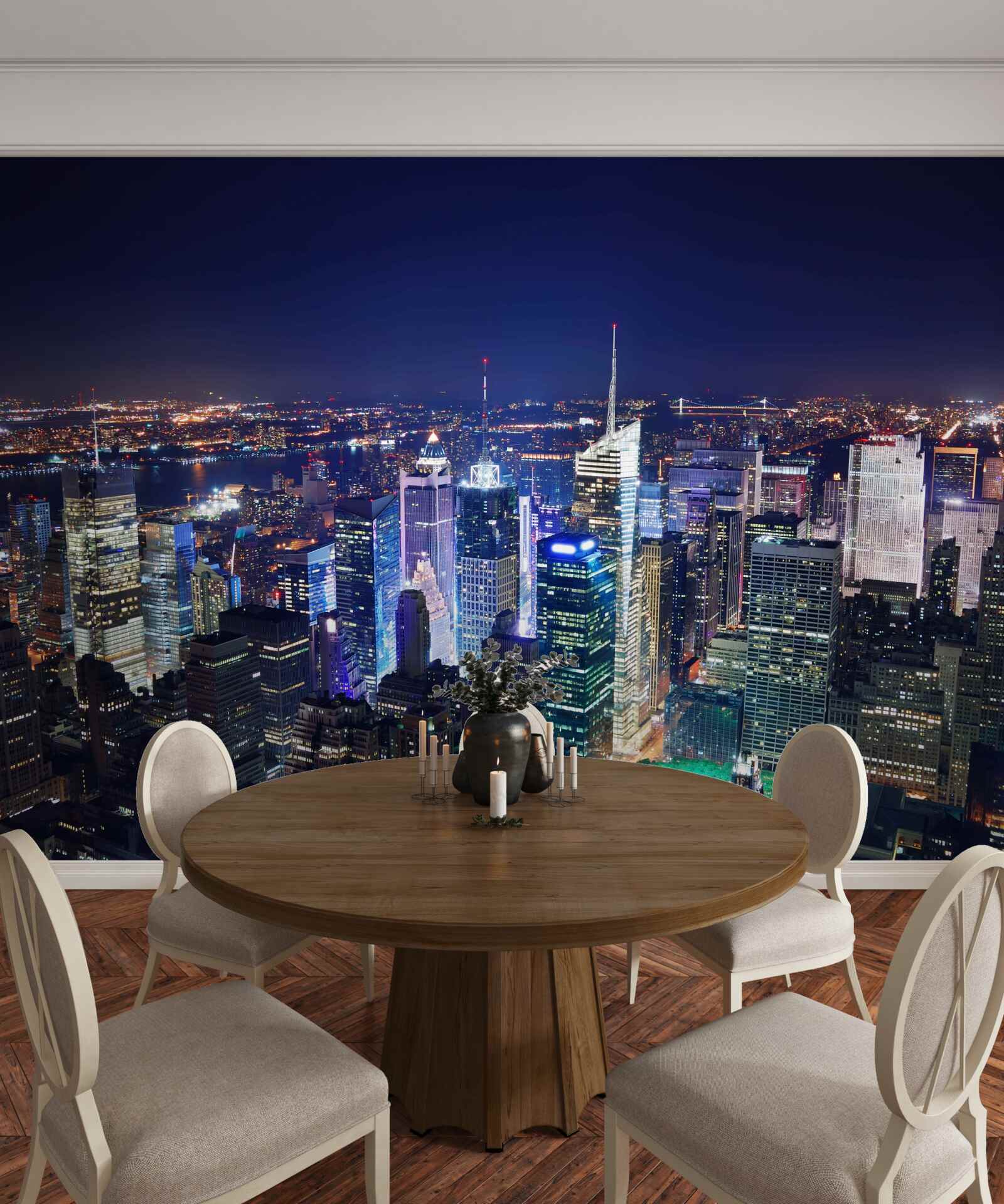 Fotobehang schijnende lichten van de nachtelijke stad