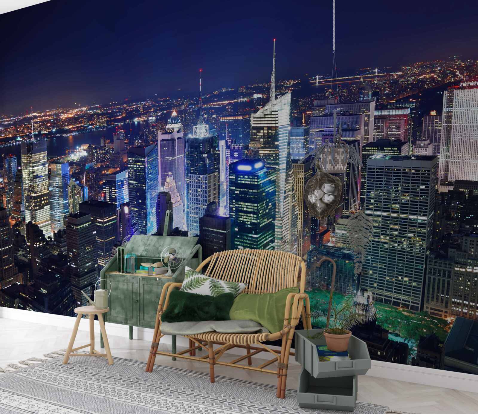 Fotobehang schijnende lichten van de nachtelijke stad