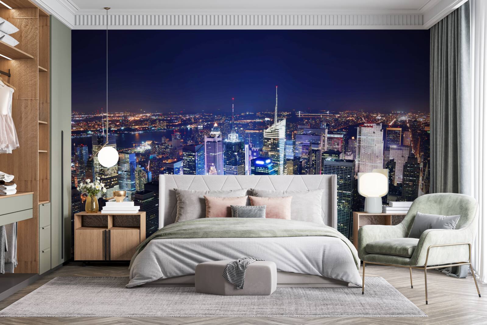 Fotobehang schijnende lichten van de nachtelijke stad