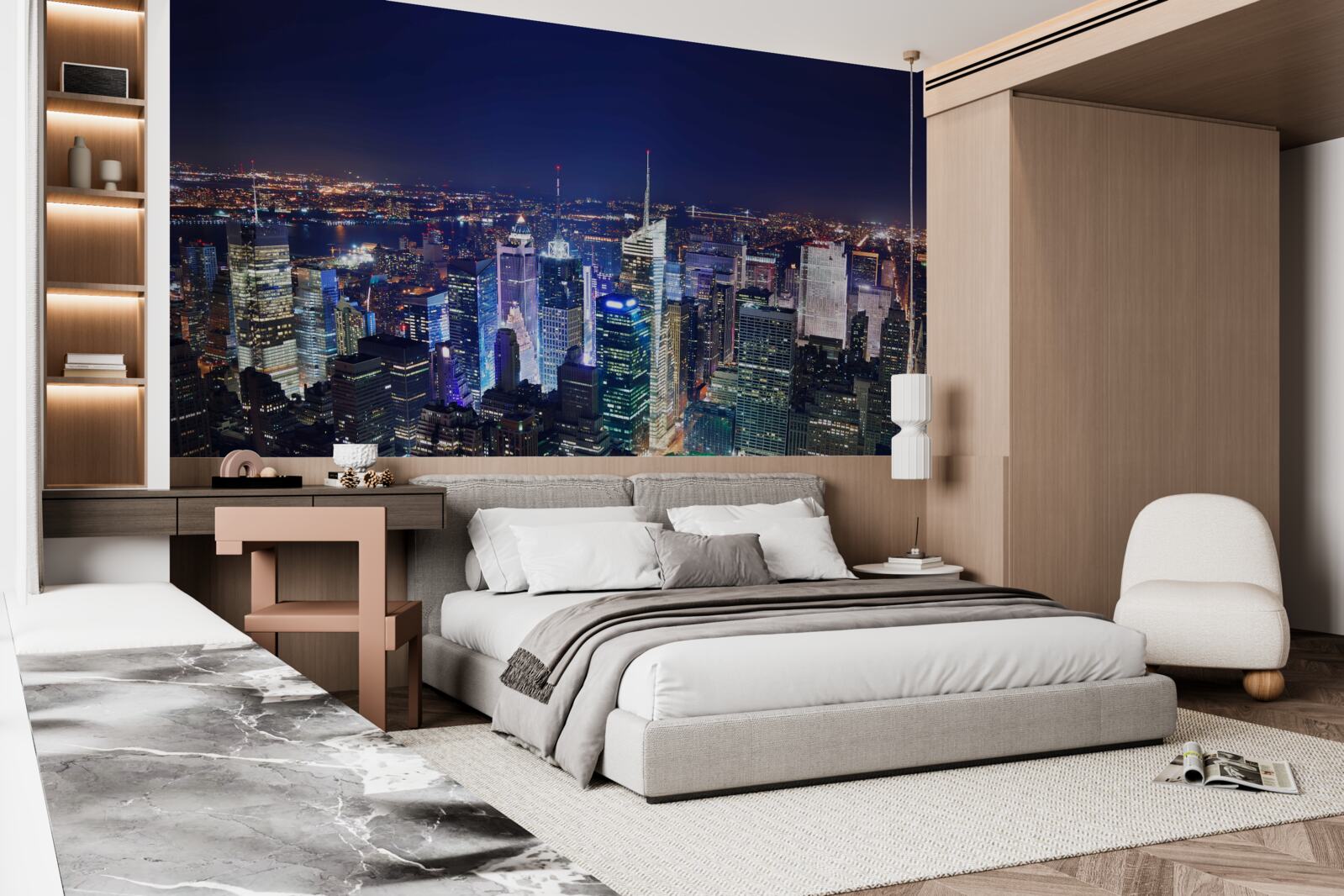 Fotobehang schijnende lichten van de nachtelijke stad