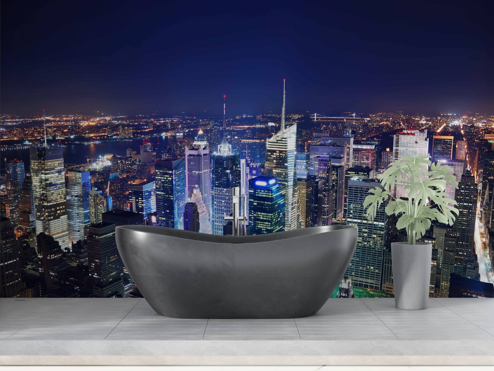 Fotobehang schijnende lichten van de nachtelijke stad