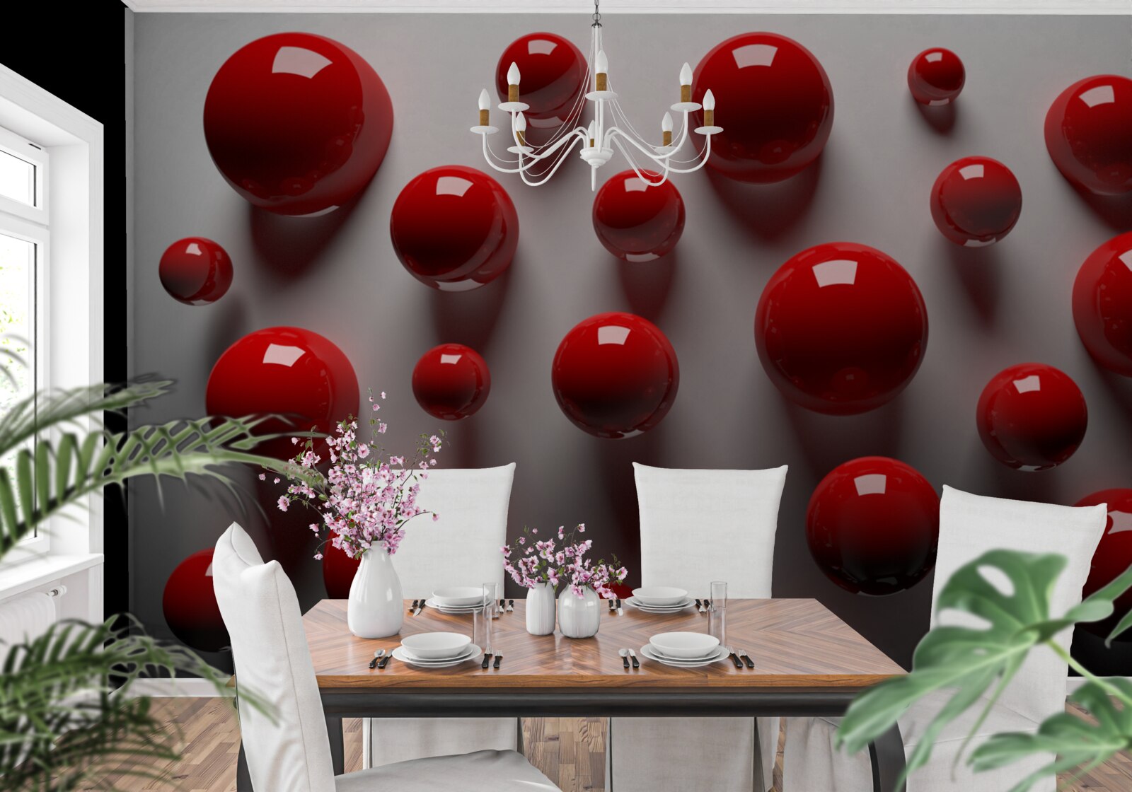 Fotobehang rode ballen drijven op een lichte achtergrond