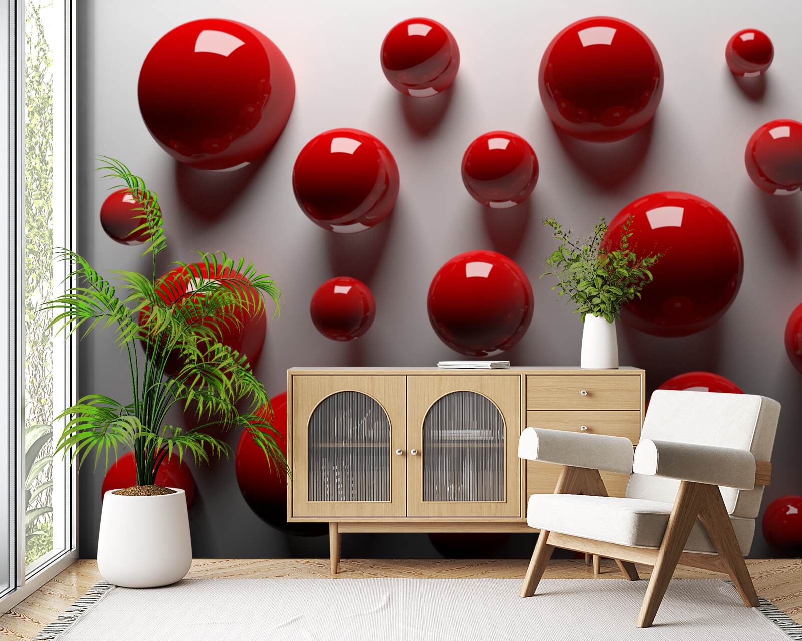 Fotobehang rode ballen drijven op een lichte achtergrond