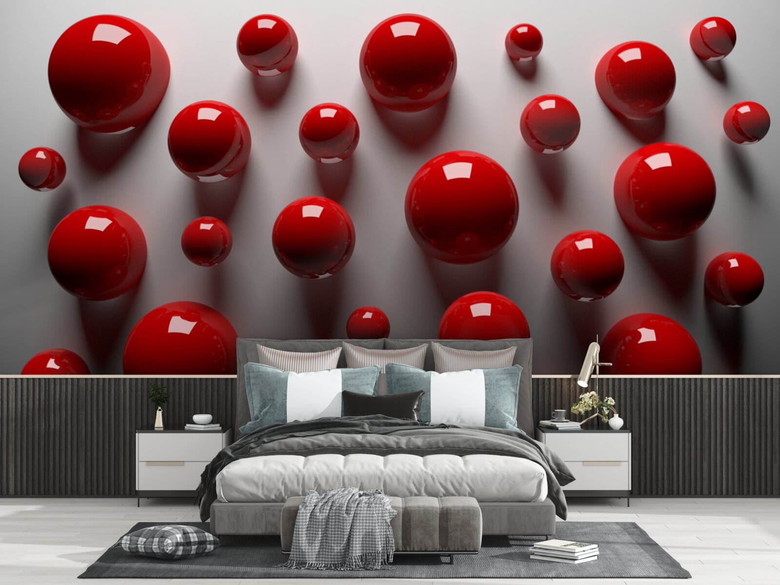 Fotobehang rode ballen drijven op een lichte achtergrond