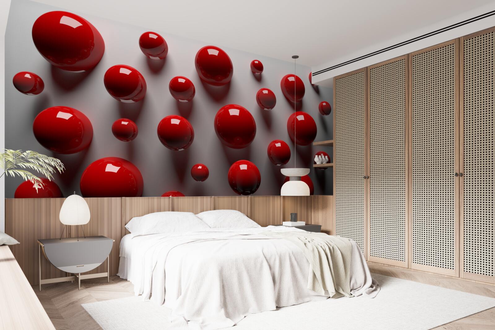 Fotobehang rode ballen drijven op een lichte achtergrond