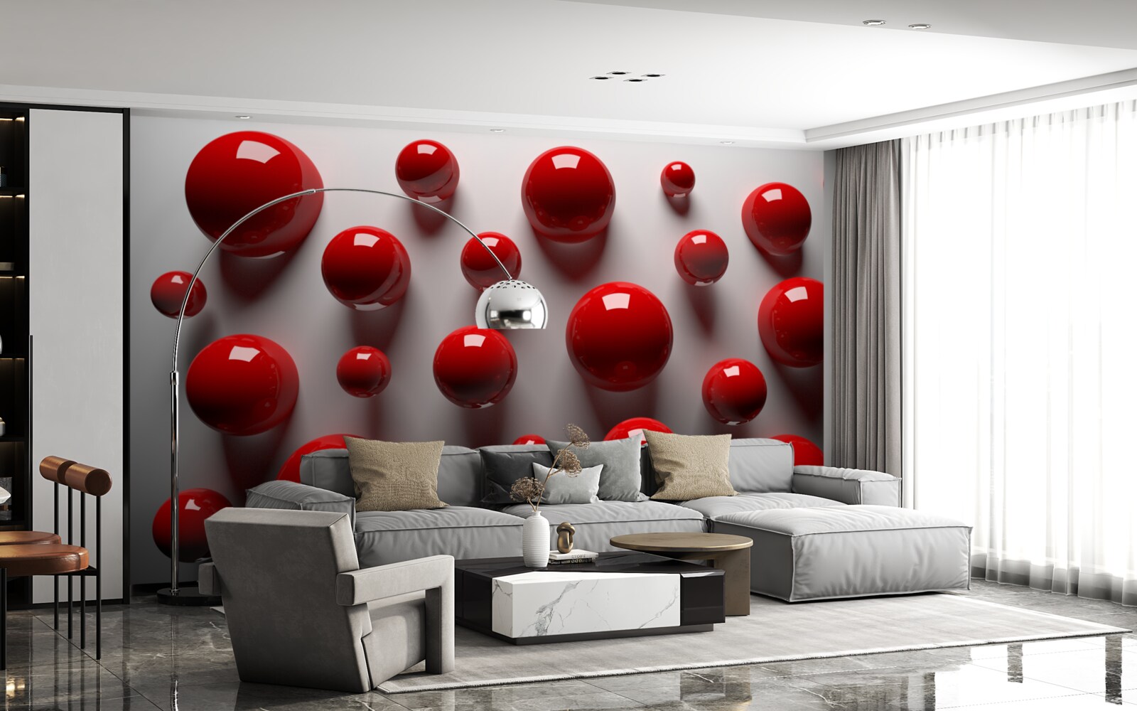 Fotobehang rode ballen drijven op een lichte achtergrond