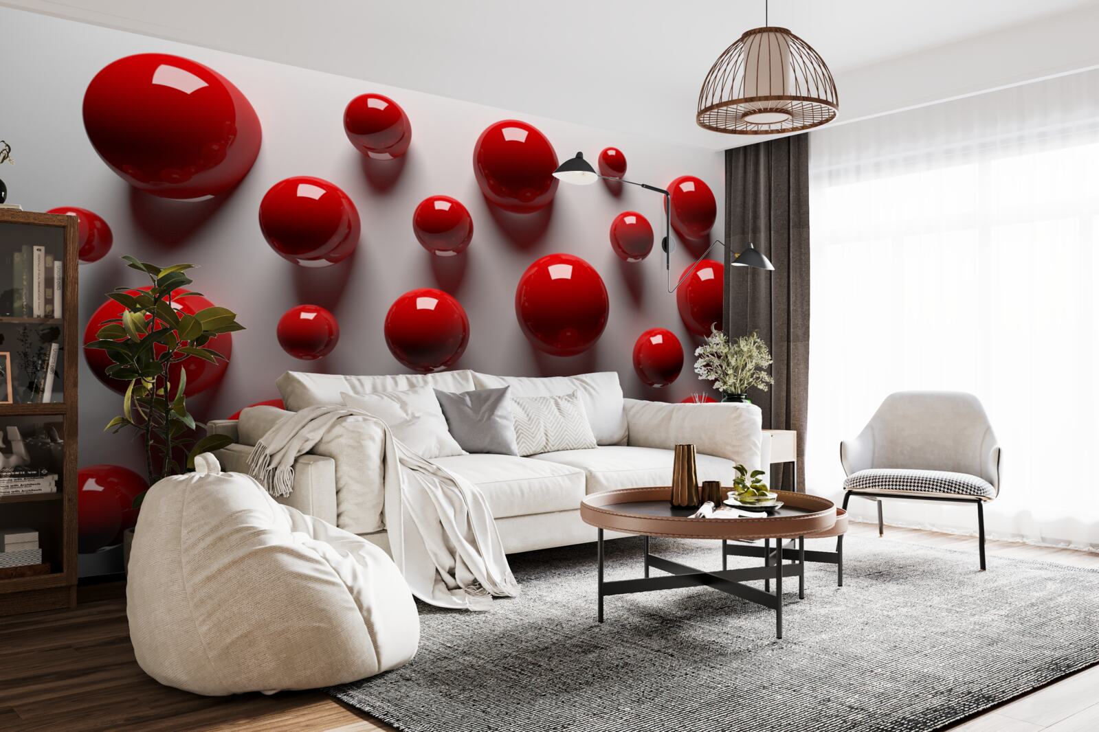 Fotobehang rode ballen drijven op een lichte achtergrond