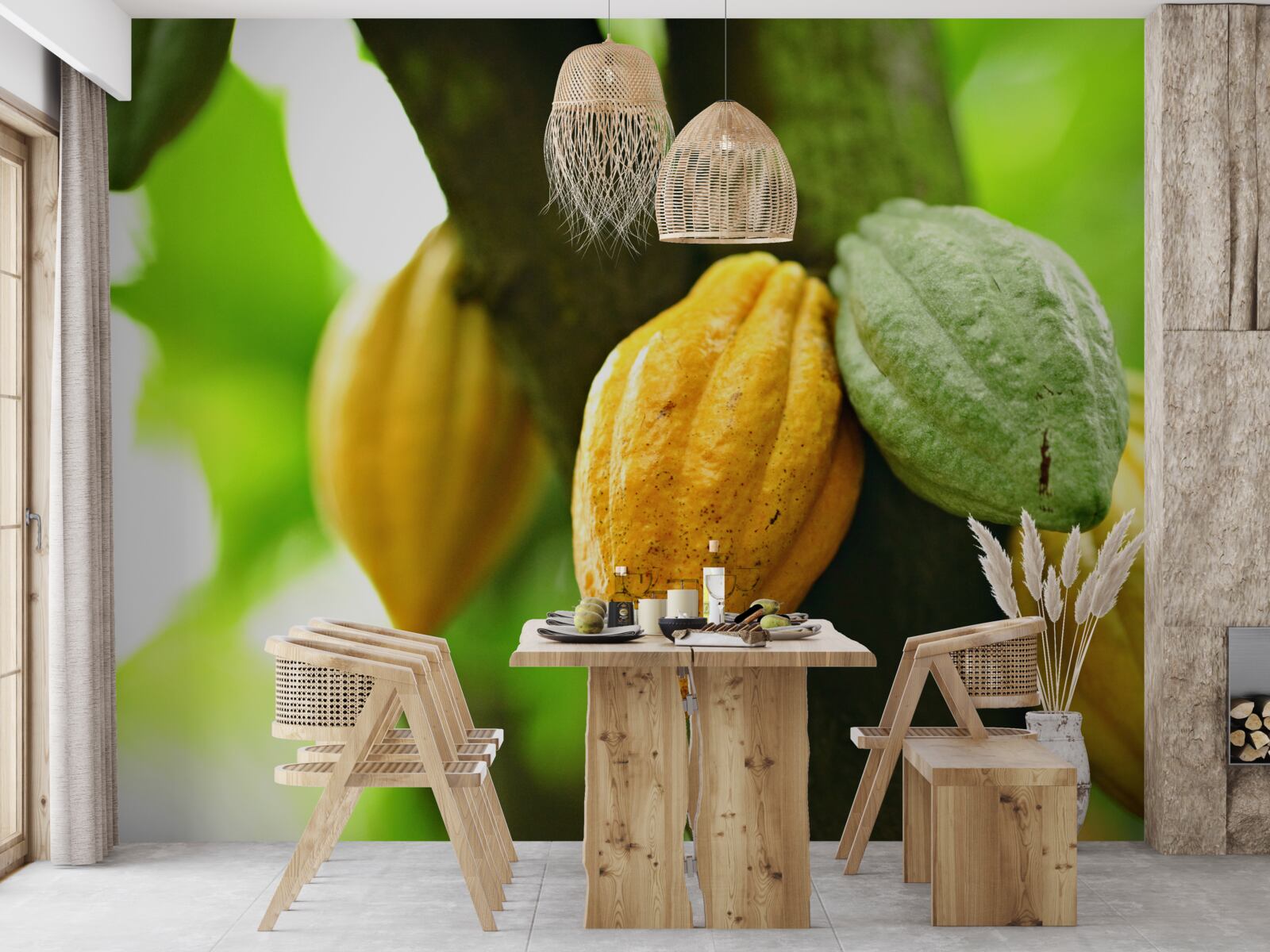 Fotobehang rijpe cacaobonen aan de boom