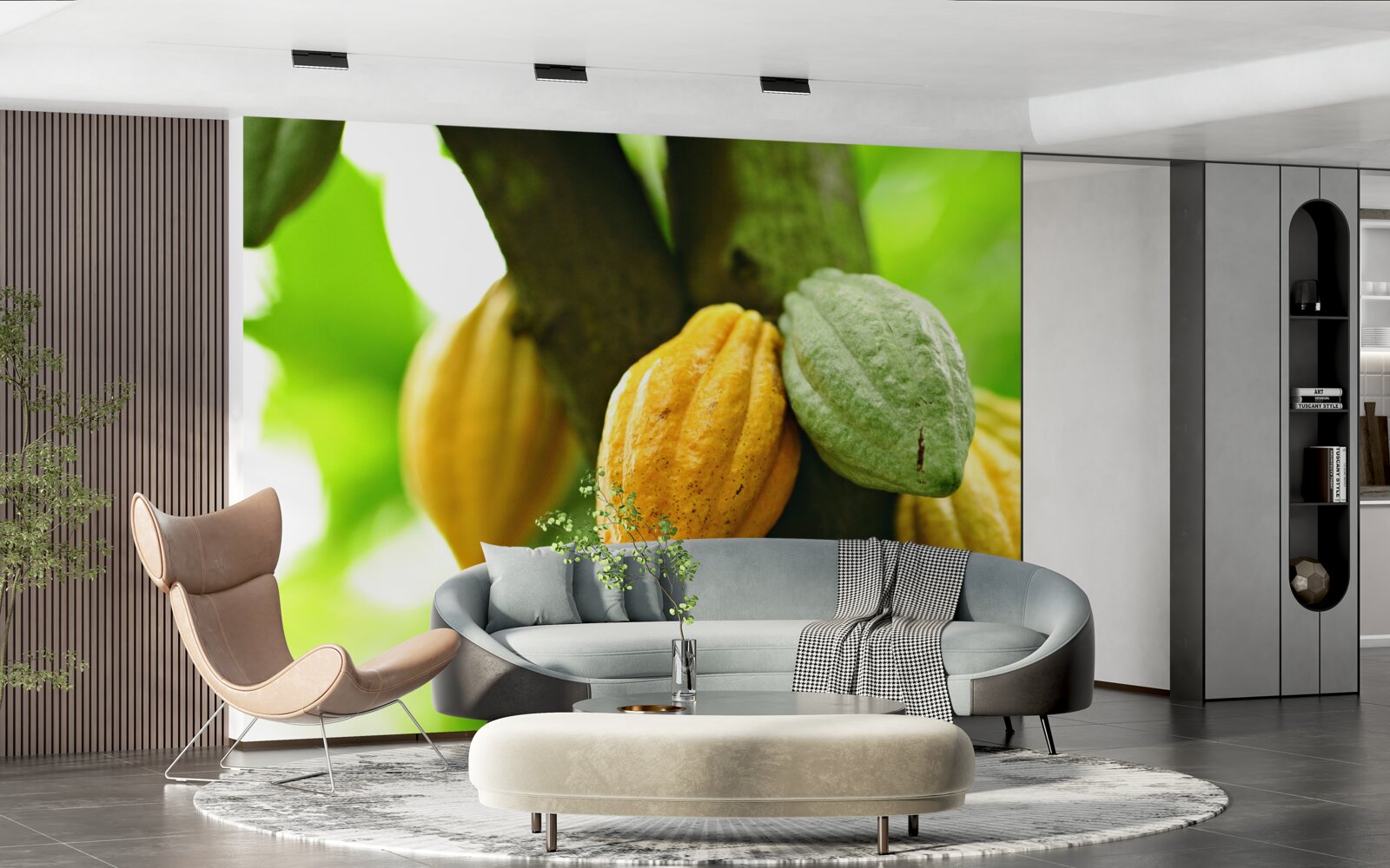 Fotobehang rijpe cacaobonen aan de boom