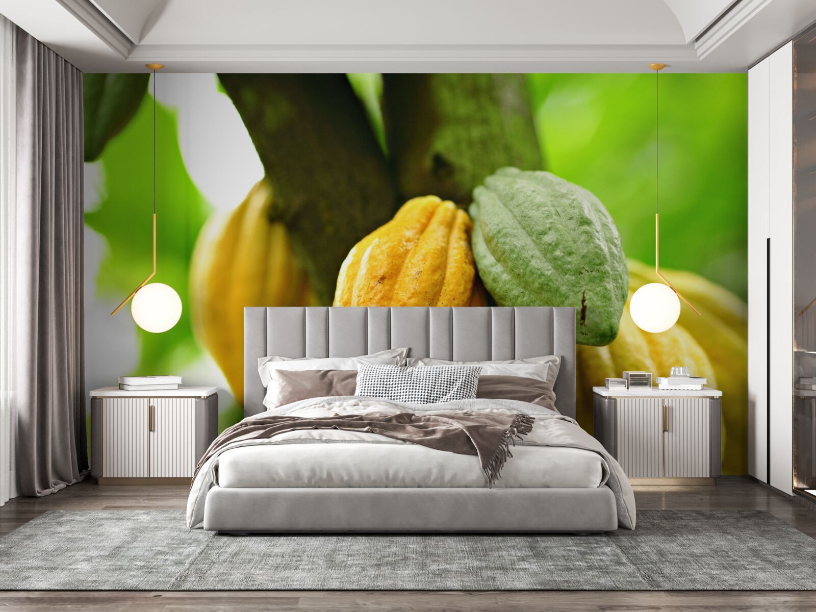 Fotobehang rijpe cacaobonen aan de boom