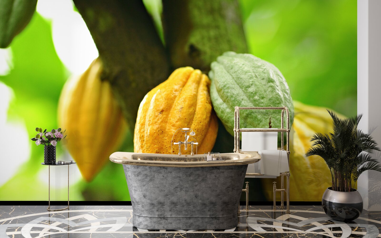 Fotobehang rijpe cacaobonen aan de boom