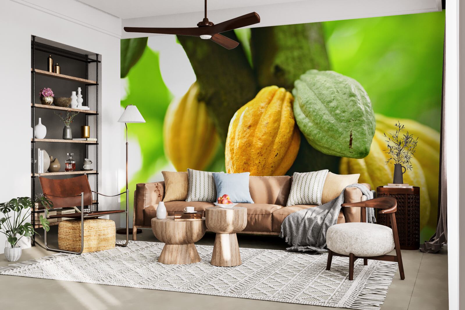 Fotobehang rijpe cacaobonen aan de boom