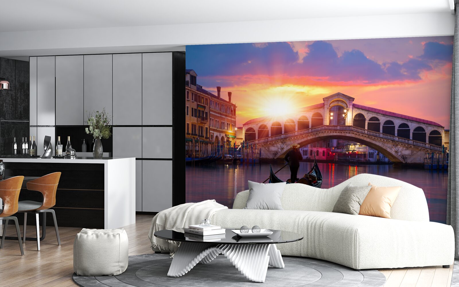 Fotobehang de zon verdwijnt achter de horizon in venice