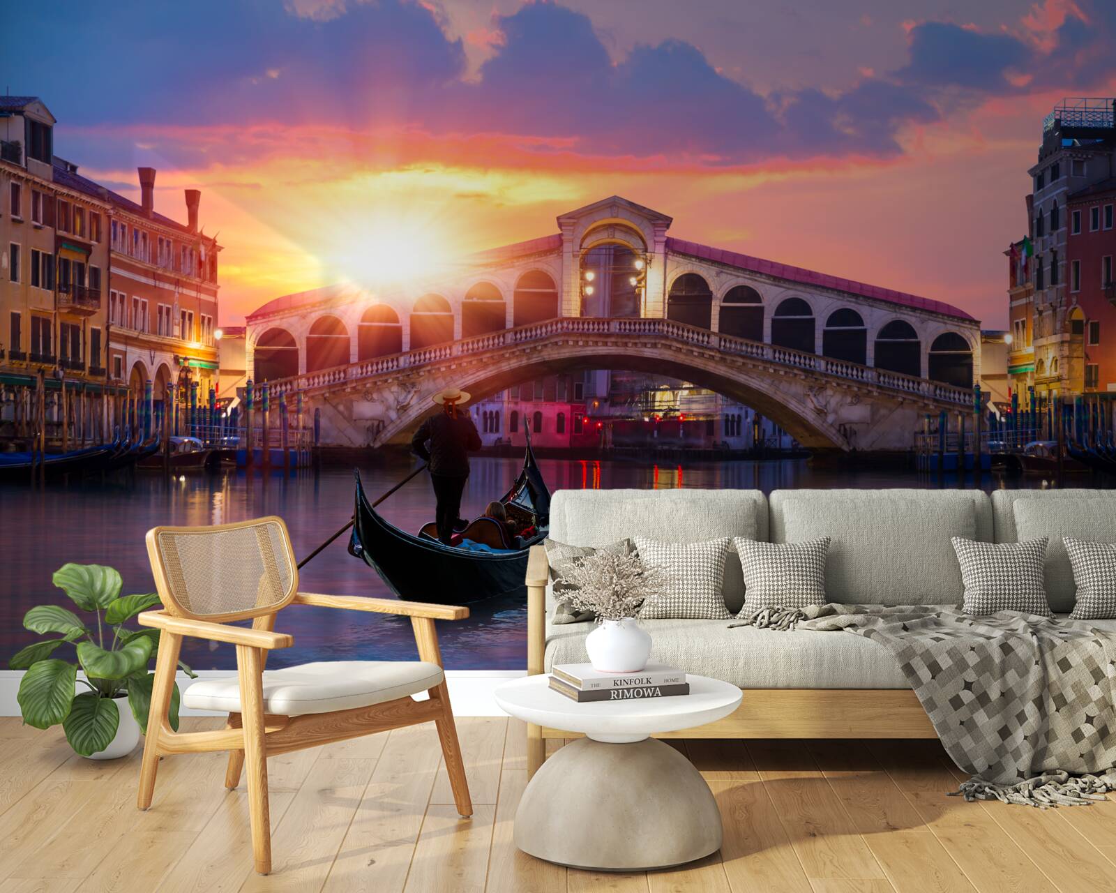 Fotobehang de zon verdwijnt achter de horizon in venice