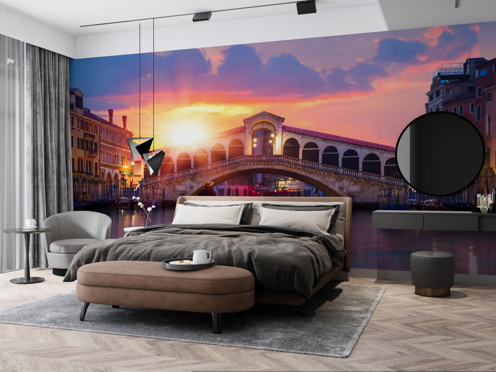 Fotobehang de zon verdwijnt achter de horizon in venice