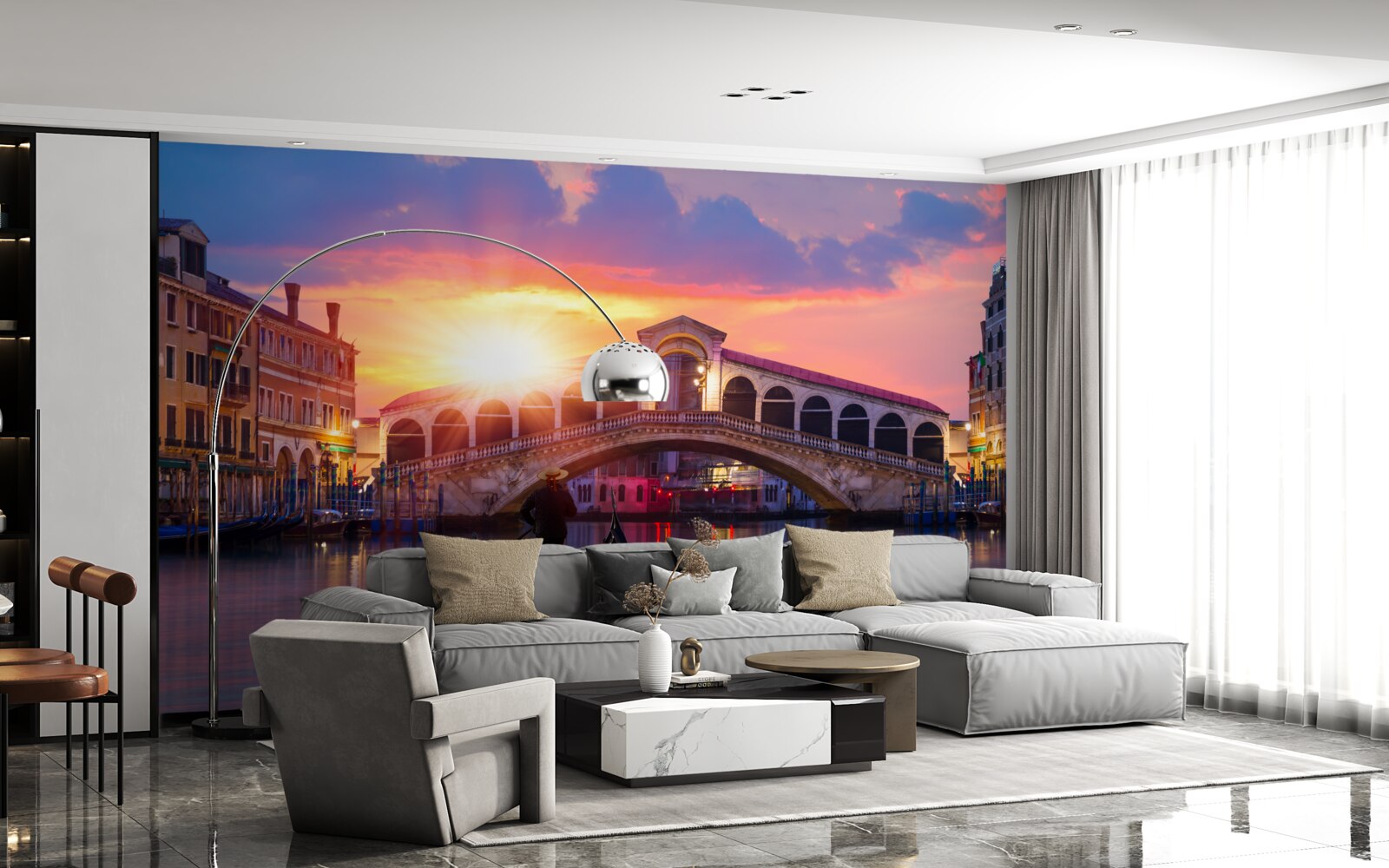 Fotobehang de zon verdwijnt achter de horizon in venice