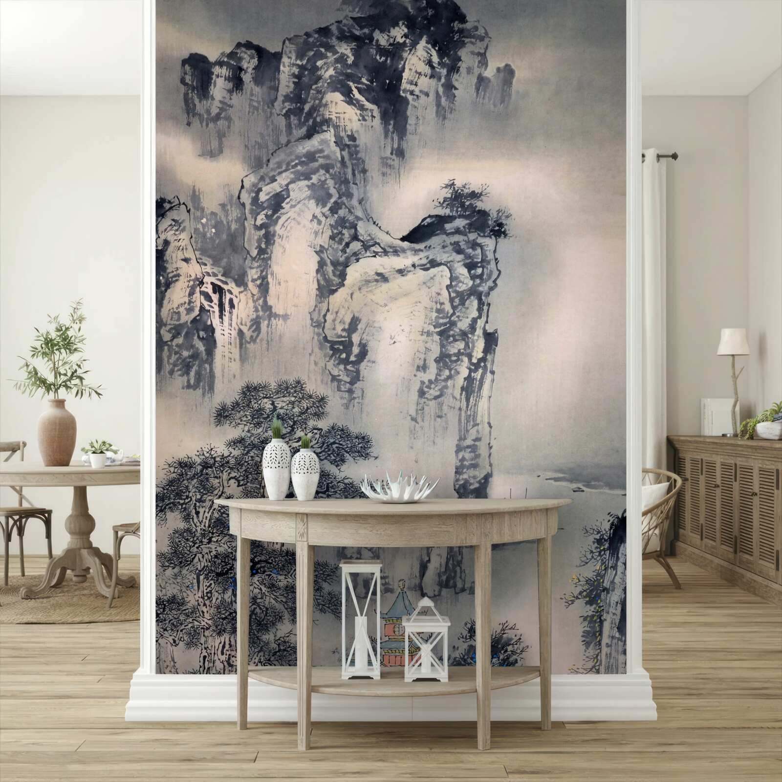 Fotobehang hoge bomen en bergen zijn abstracties