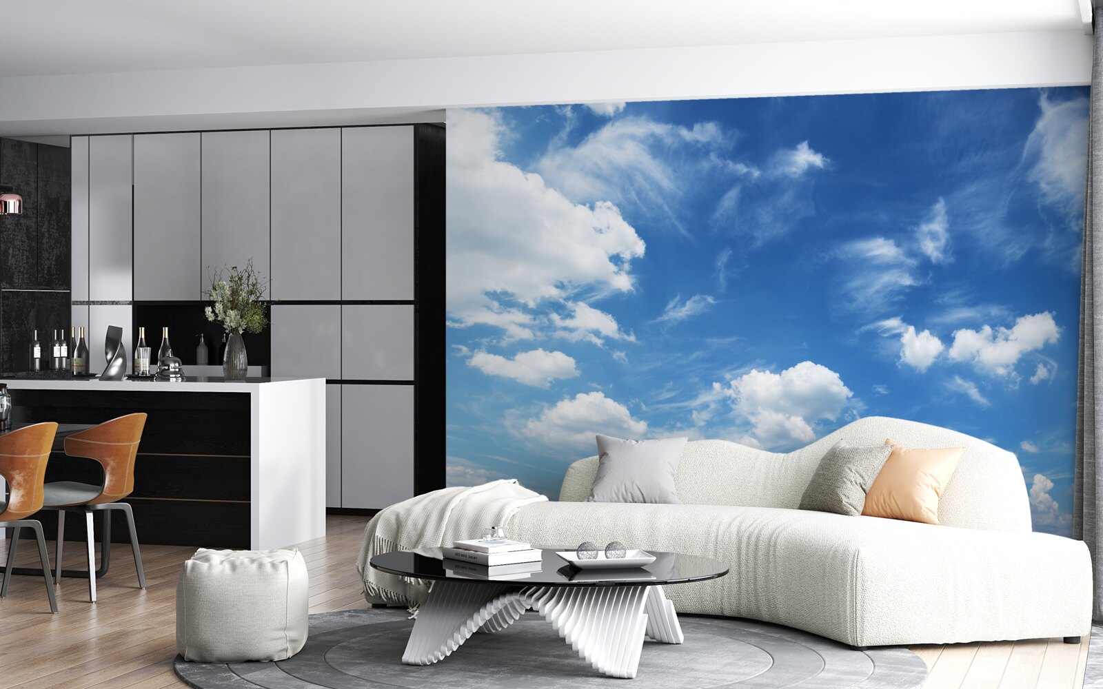 Fotobehang helderblauwe lucht met pluizige witte wolken