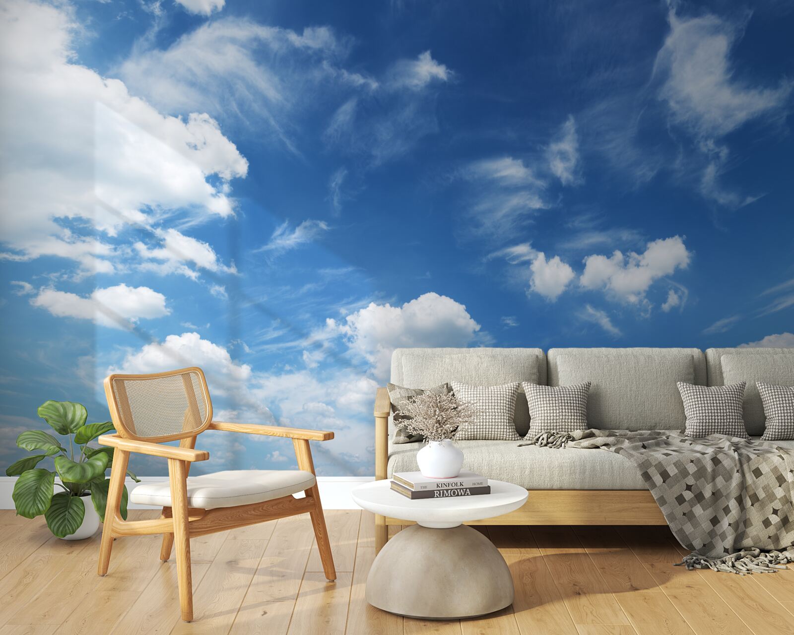 Fotobehang helderblauwe lucht met pluizige witte wolken