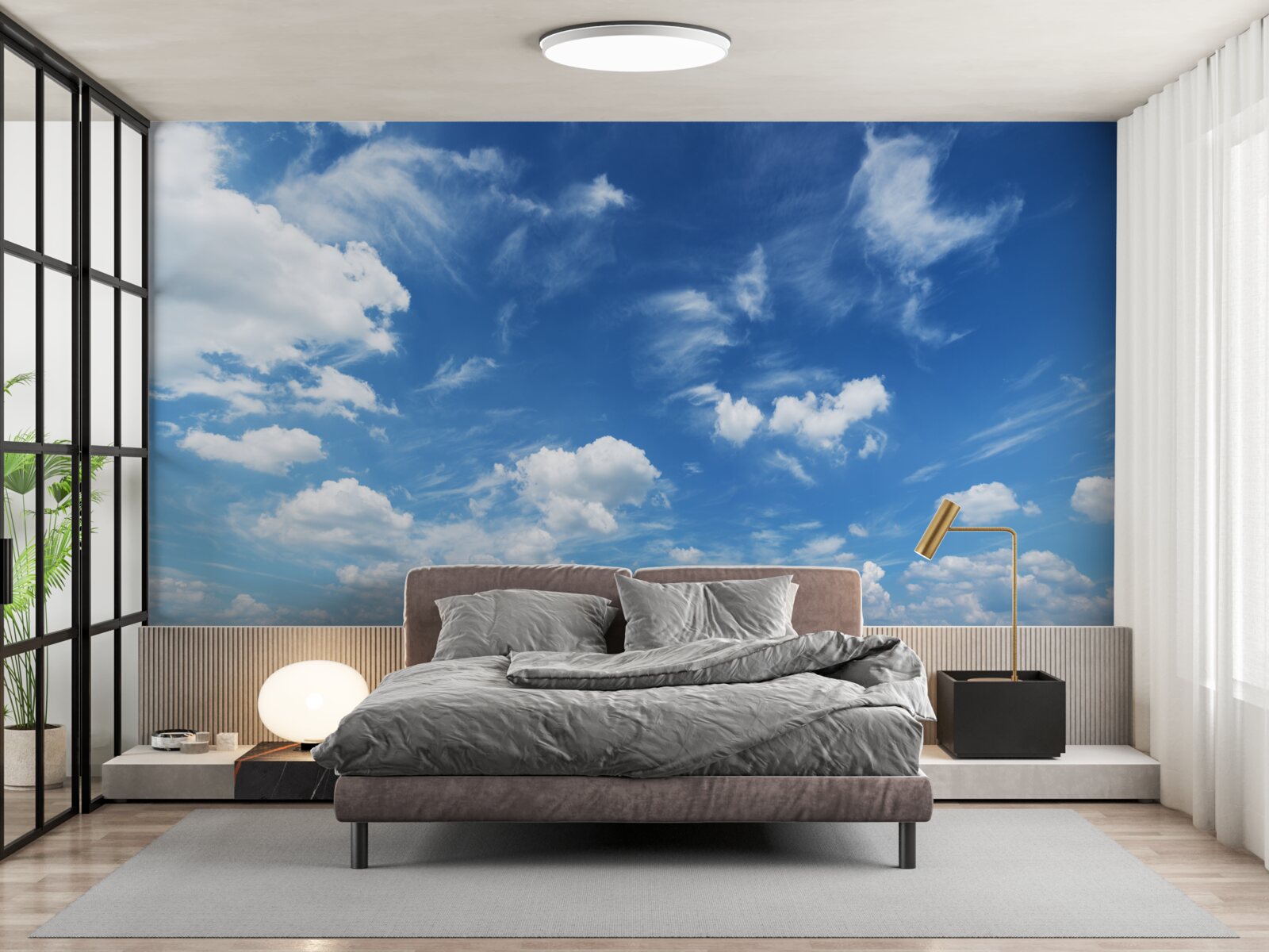 Fotobehang helderblauwe lucht met pluizige witte wolken