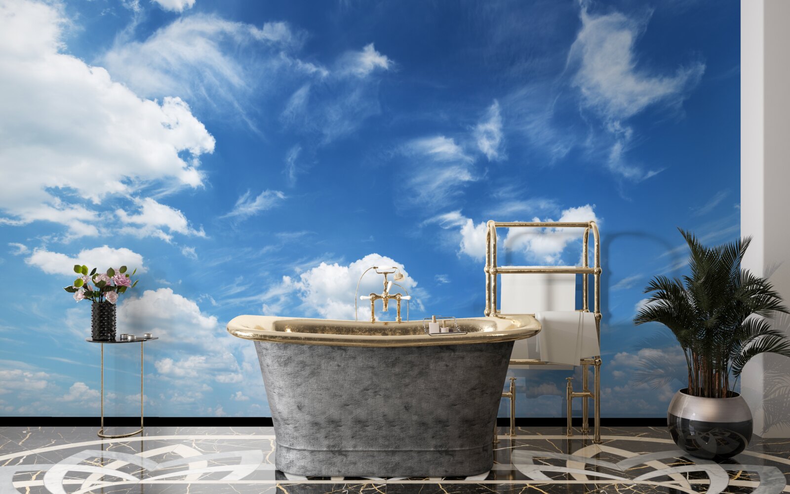 Fotobehang helderblauwe lucht met pluizige witte wolken