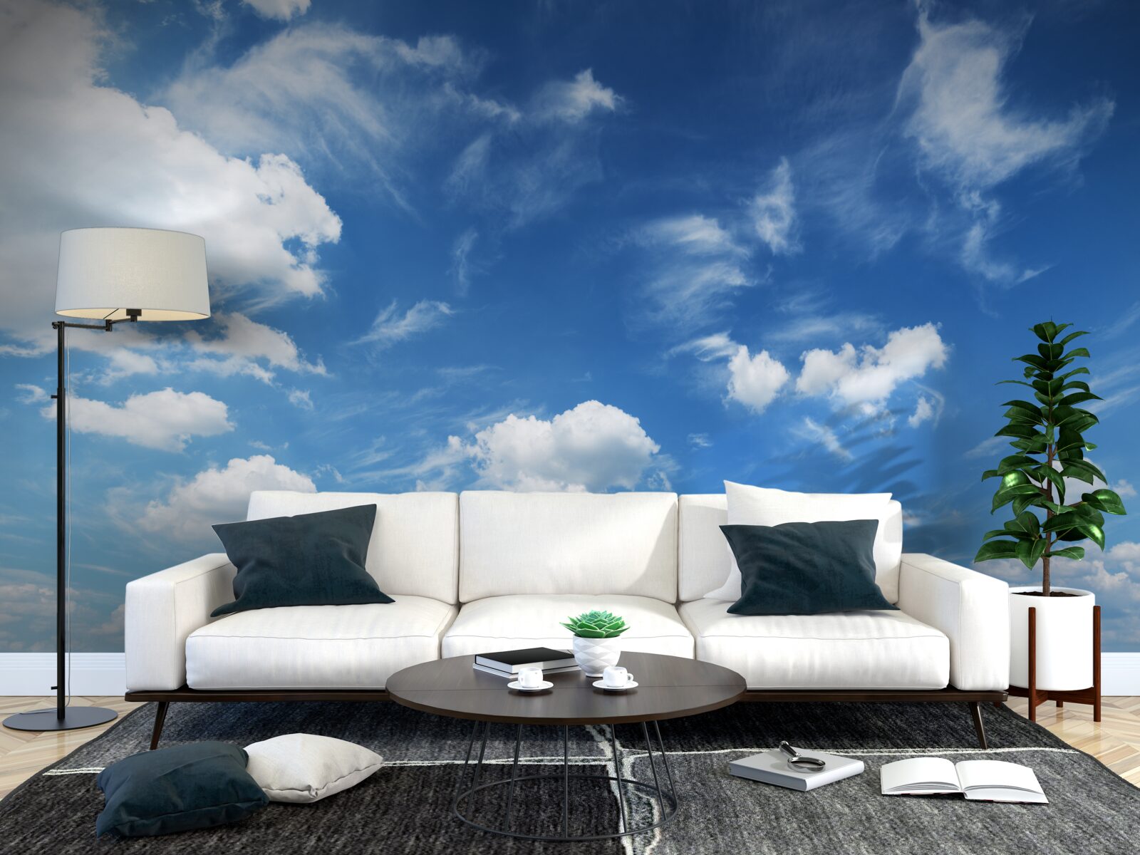 Fotobehang helderblauwe lucht met pluizige witte wolken