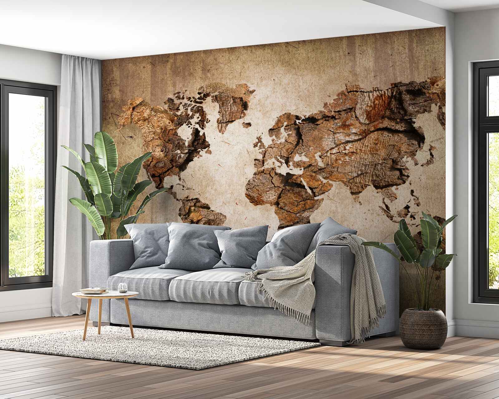 Fotobehang wereldkaart met de hoogtes van de bergen