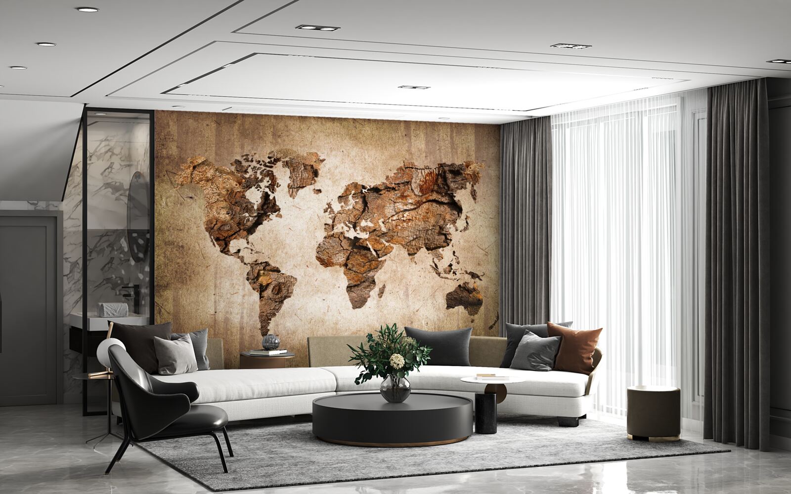 Fotobehang wereldkaart met de hoogtes van de bergen