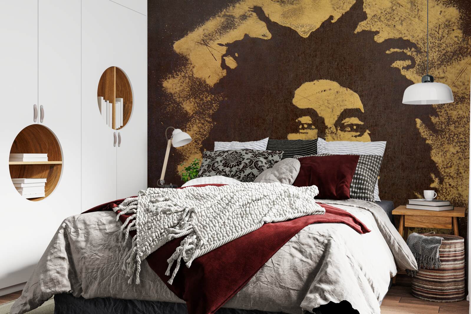 Fotobehang een man met Afrikaans kapsel zit op het zand