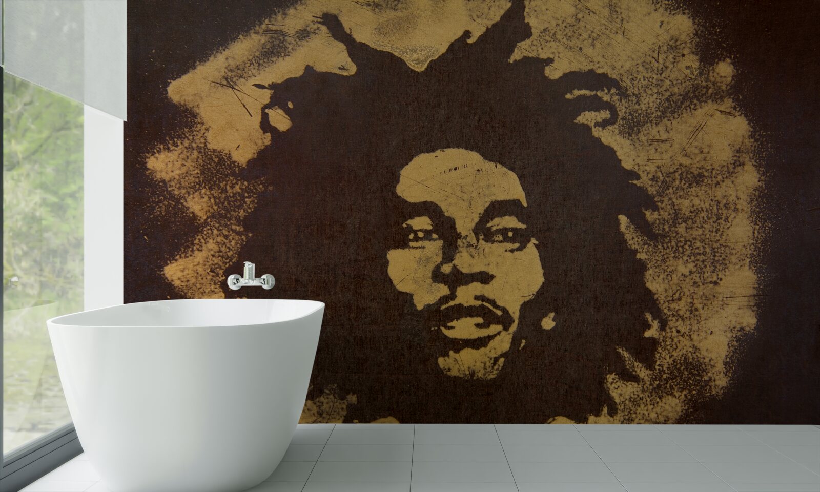 Fotobehang een man met Afrikaans kapsel zit op het zand