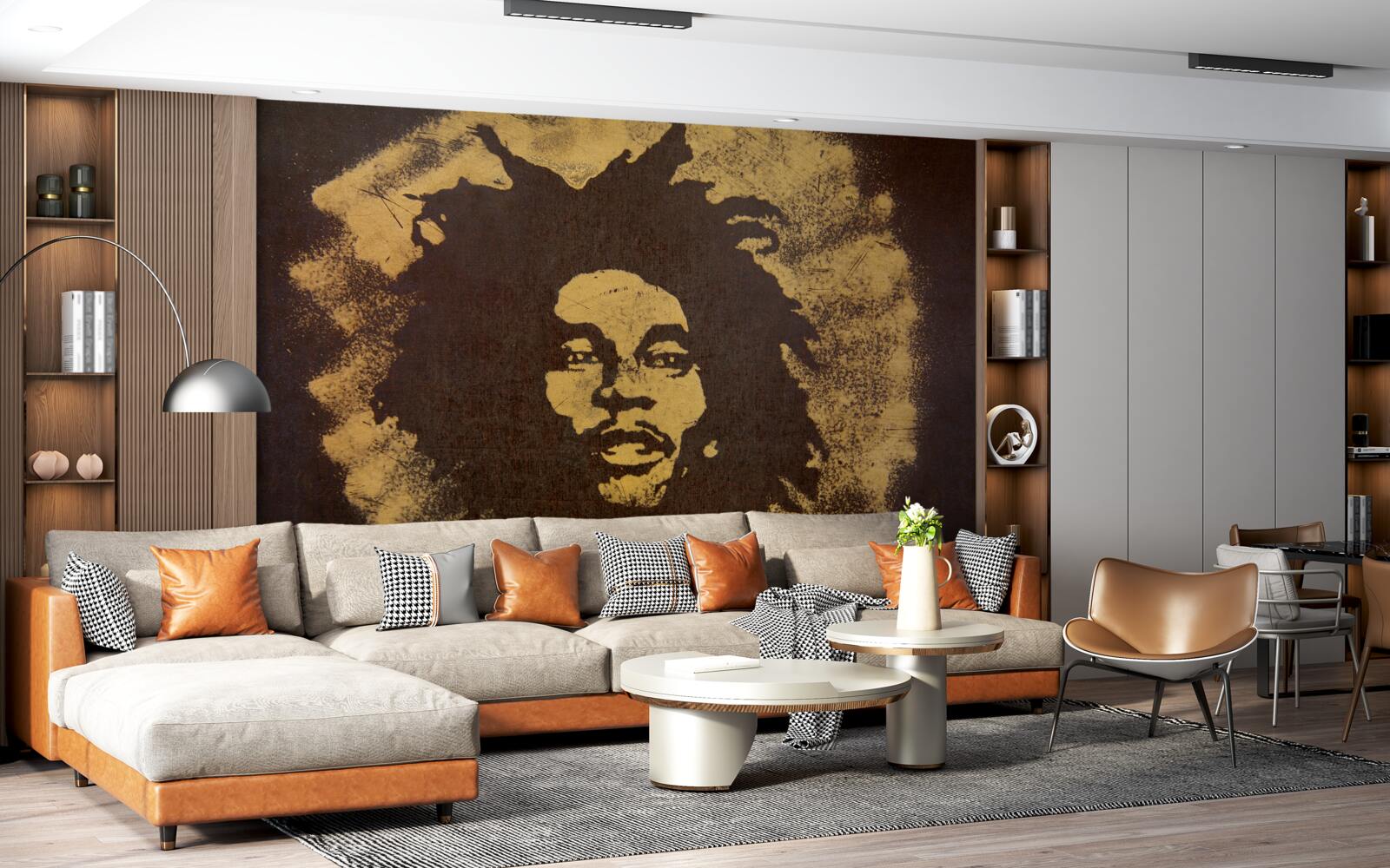 Fotobehang een man met Afrikaans kapsel zit op het zand