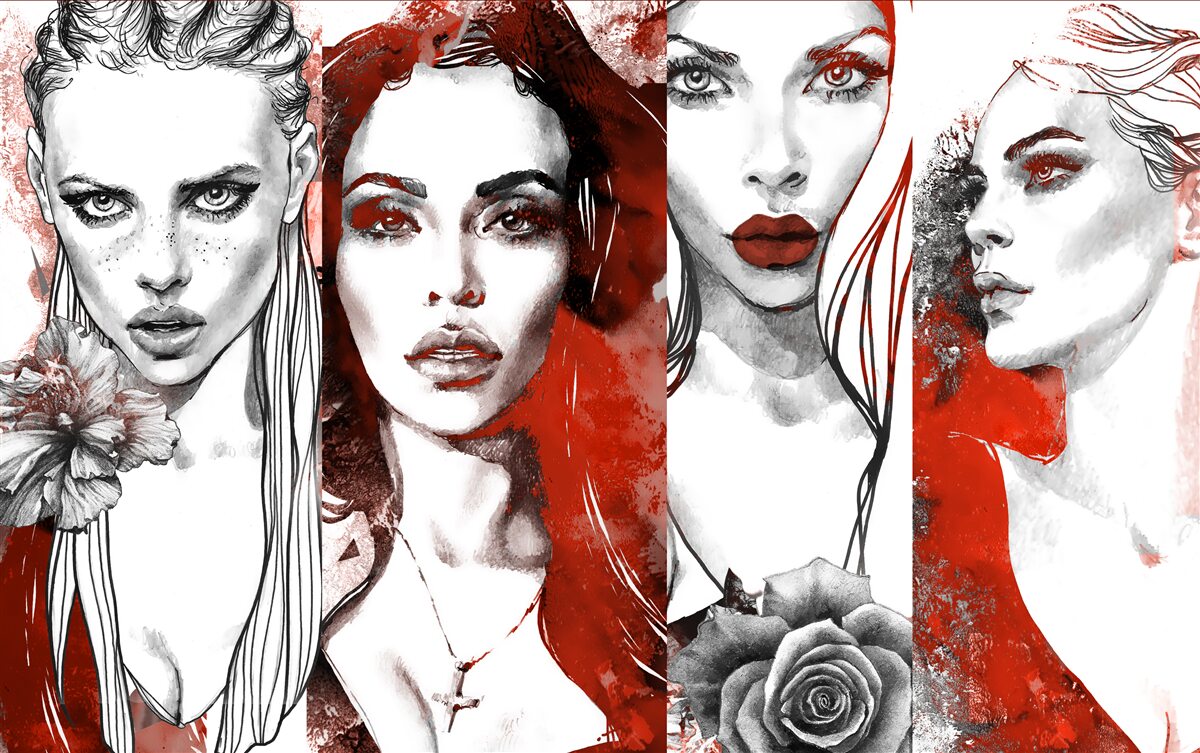 Fotobehang vier meisjes in verschillende stijlen