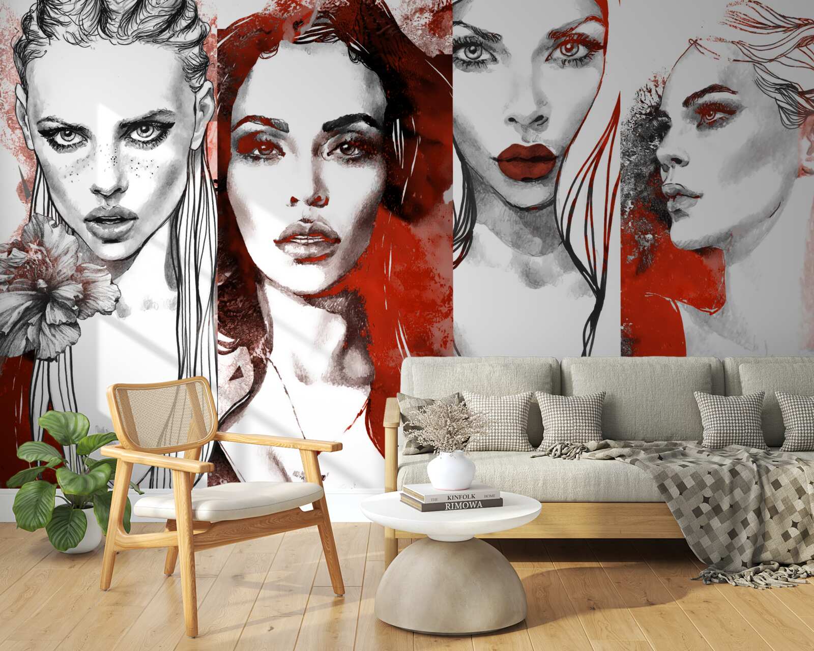 Fotobehang vier meisjes in verschillende stijlen