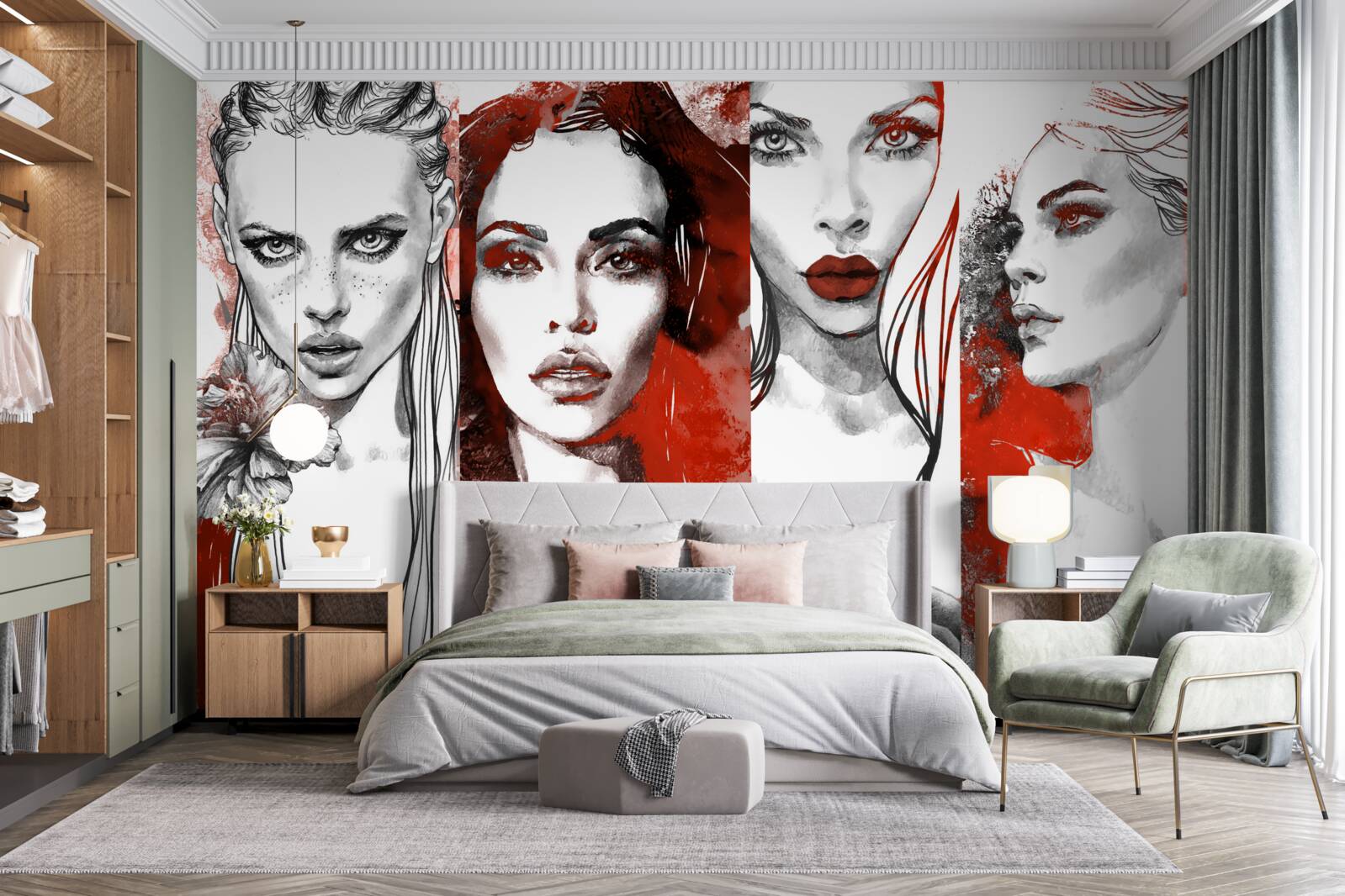 Fotobehang vier meisjes in verschillende stijlen