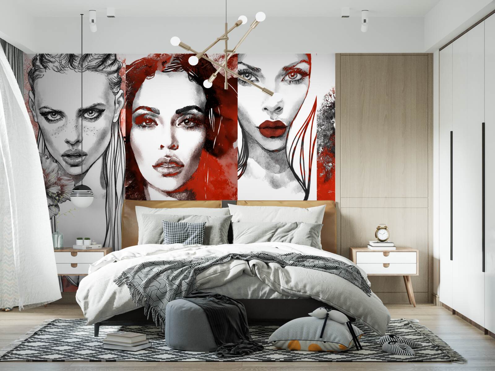 Fotobehang vier meisjes in verschillende stijlen