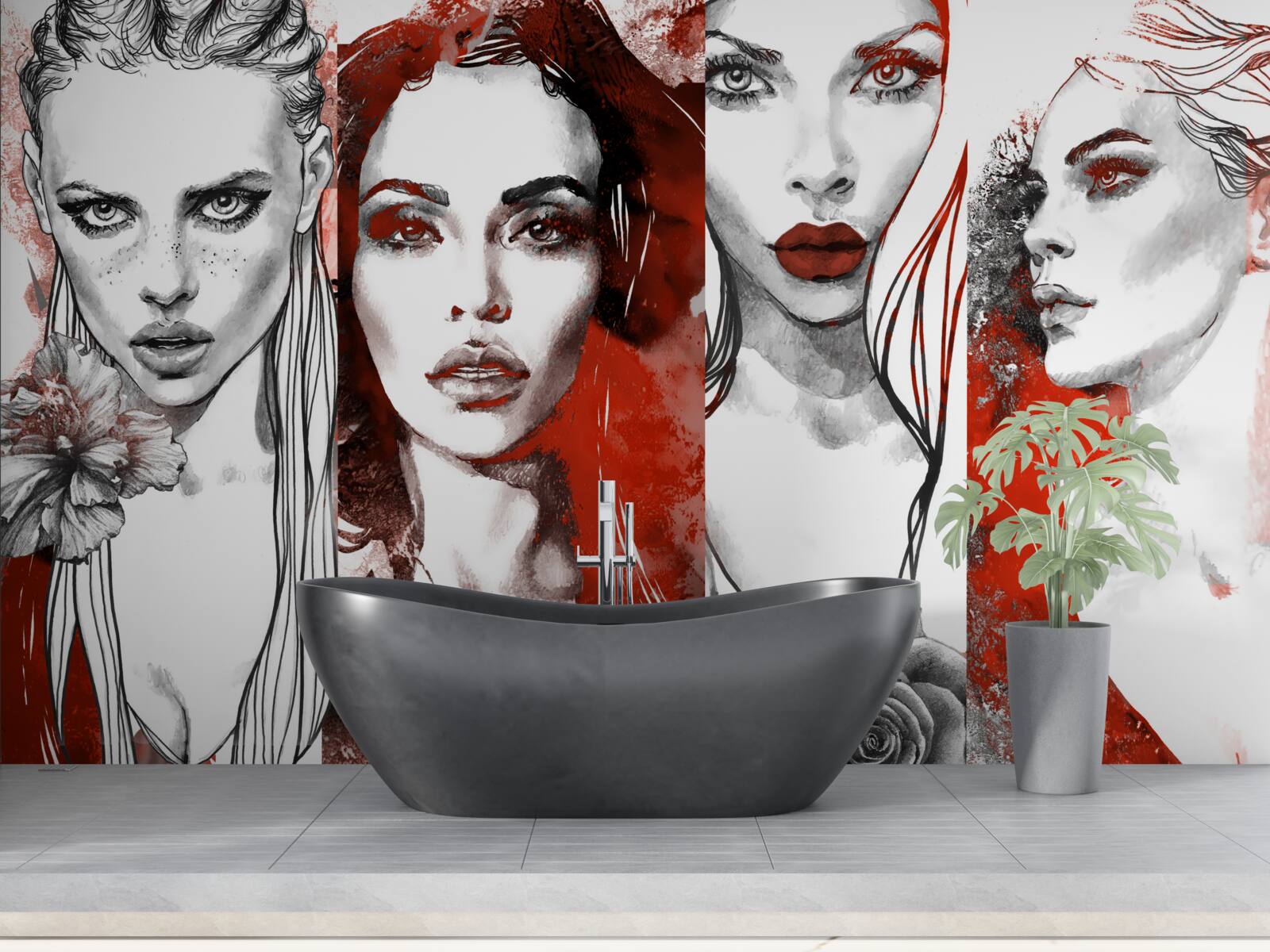 Fotobehang vier meisjes in verschillende stijlen