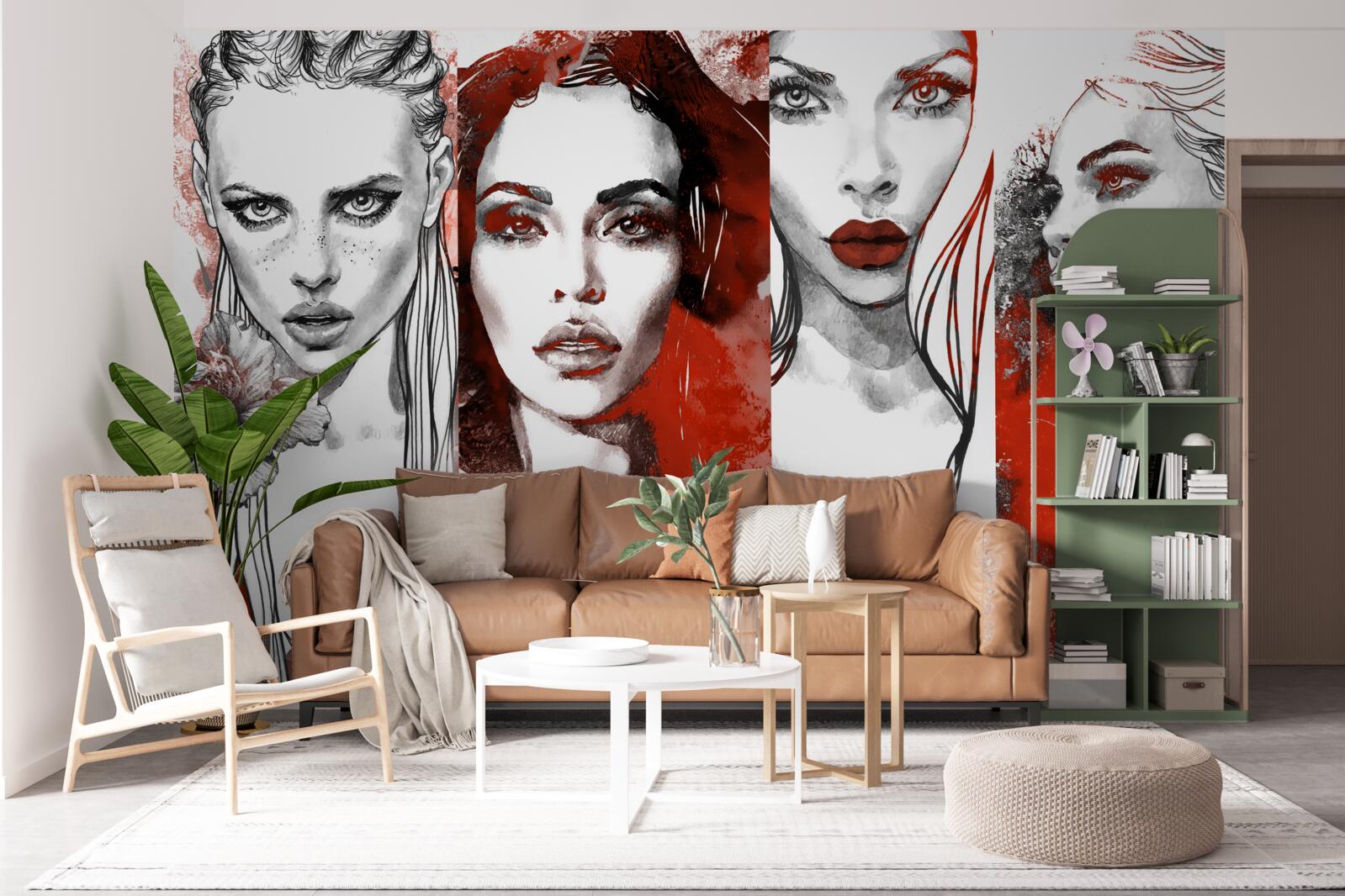 Fotobehang vier meisjes in verschillende stijlen